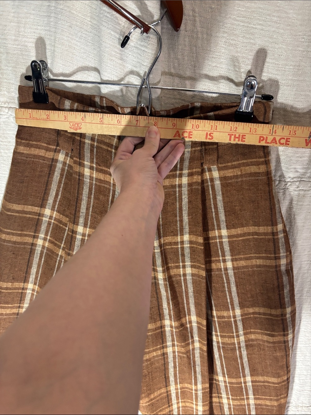 Isda & Co. 100% Linen High Waisted Plaid Trousers Brown Neutral Medium EUC - Picture 5 of 13